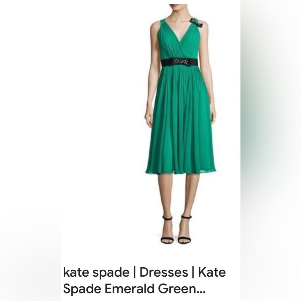 Emerald green, new without tag, Kate Spade pleated chiffon  midi dress size 2
